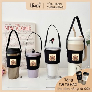   KHÁCH IU IB TƯ VẤN SIZE NHÉ Ạ  Túi đựng bình giữ nhiệt ly cốc canvas ĐEN Hiany in hình capybara PX08 