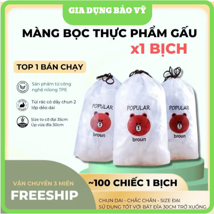 Túi màng bọc thực phẩm JYoohome chất liệu PE co dãn có chun siêu dai, Túi gấu bọc đồ ăn