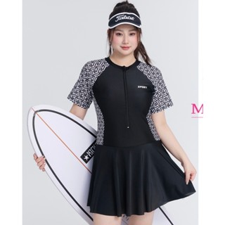  Bộ đồ bơi nữ thể thao big size to 1 một mảnh liền thân váy xòe áo tay ngắn kín đáo che bụng đi tắm biển T21 