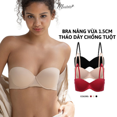 [ÁO THÁO DÂY CHẮC CHẮN] MUSTOTO Áo Lót Nữ Nâng Vừa 1,5cm Gọng Mềm Cup Ngang Multiway Không Tụt (MA45)
