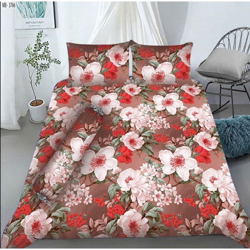 Bộ ga thun lạnh 4 món 1m4x2m, 1m6x2m - Hoa anh đào