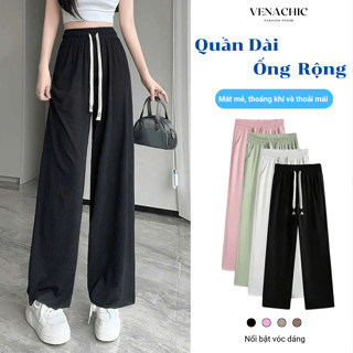 Quần Ống Rộng Cạp Cao Dáng Dài Lưng Thun Chất Thun Gân Tăm, Quần Suông Hack Dáng Mát Lạnh QS03