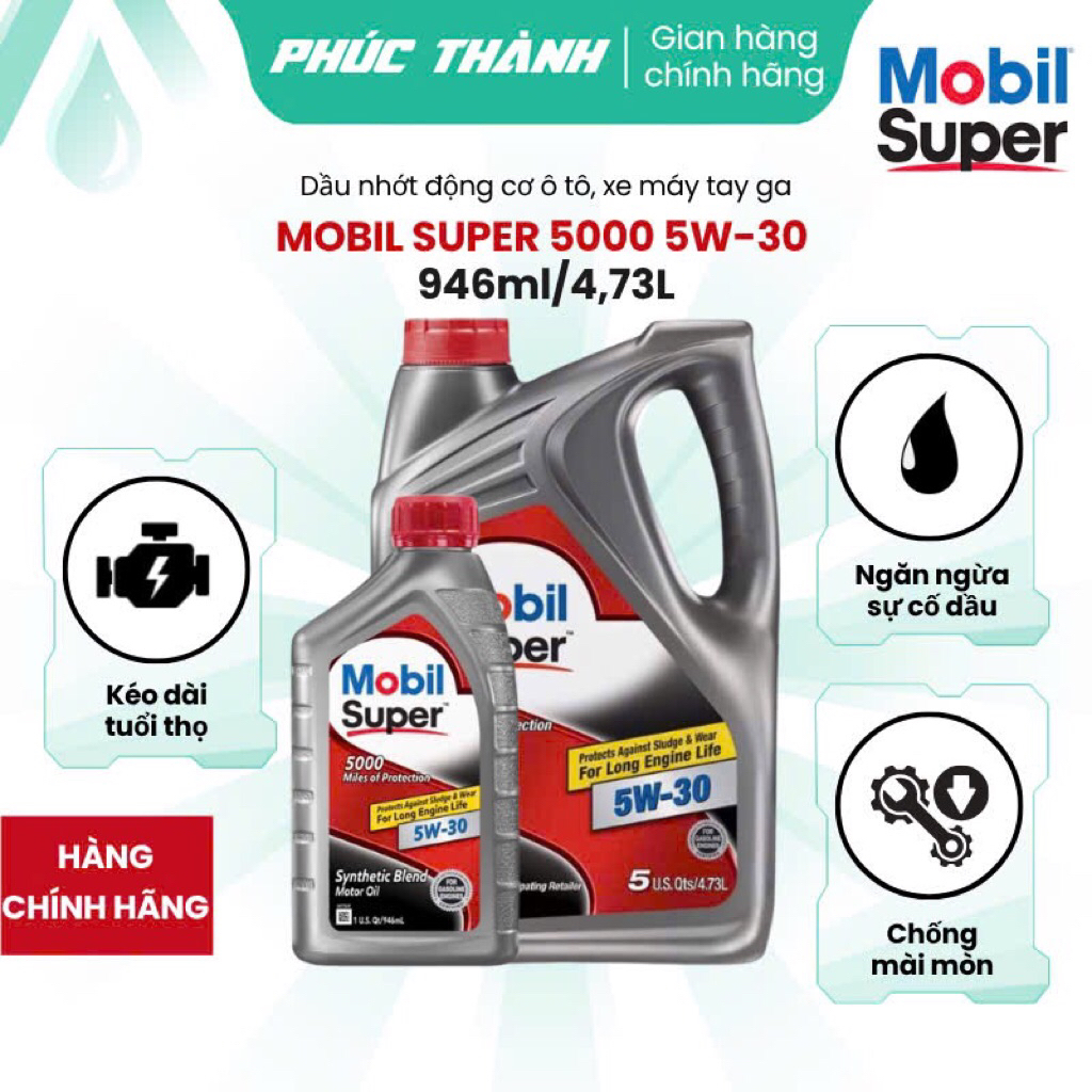 Dầu Nhớt Ô Tô Mobil Super 5000 5W30 946ML/4,73L Nhập Khẩu Mỹ - Chính Hãng
