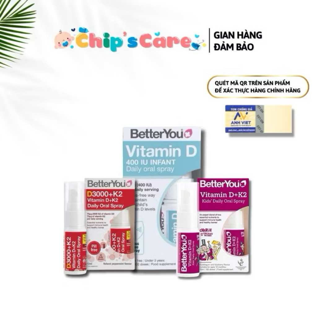 Better You (Vitamin D3; D3k2; sắt iron; vitamin C; multivitamin, Multivit của Anh) dạng xịt Spray