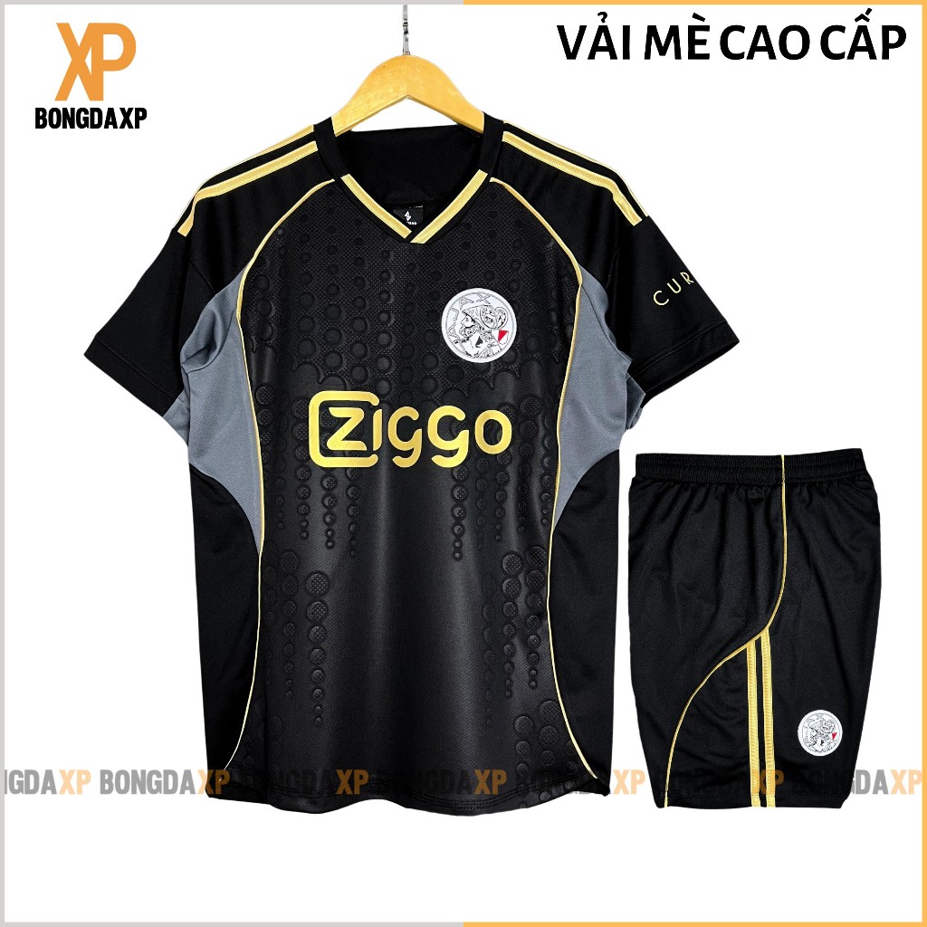 Quần Áo Đá Bóng Ajax Đen Vàng 2025, Đồ Đá Banh Vải Mè Cao Cấp