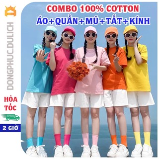 [FULL COMBO] Combo ÁO + QUẦN + MŨ + TẤT + KÍNH màu sắc hàng loại 1 vải 100% cotton mát mẻ mềm mịn || Antono Du Lịch