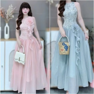 Đầm ren thêu phối tơ Y47 (kèm tag hoa) sang trọng nữ tính dự tiệc siêu xinh - Akara Closet xuhuong