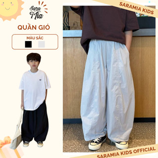 DT06-Quần gió nhăn ống rộng cho bé SARAMIA KIDS, quần harem cạp chun bo gấu form rộng bé mặc đi học, đi chơi