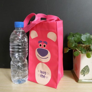  Túi đựng bình giữ nhiệt hình gấu dâu Losto dễ thương - Túi vải đựng bình nước để ly hoạ tiết gấu hồng lotso 