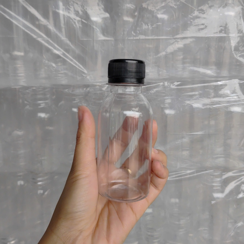  Giá sỉ bành 200 chai nhựa PET tròn 100ml kèm nắp nhựa đen - Nhựa cứng cáp đựng gia vị trà sữa 5k 