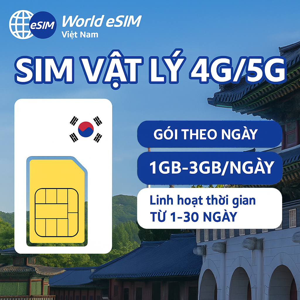 [WE] Sim du lịch Hàn Quốc gói 1GB/ngày, 2GB/ngày tốc độ cao nhà mạng SK Telecom, LG