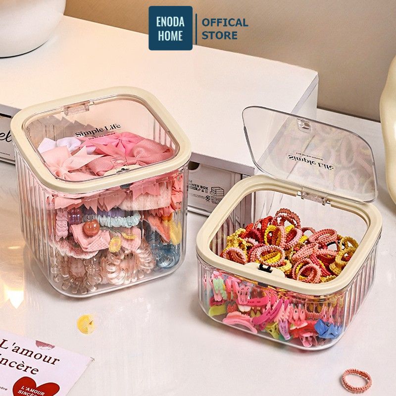 Hộp Đựng Đồ Trong Suốt ENODA HOME, Hộp Đựng Phụ Kiện, Đồ Makeup, Văn Phòng Phẩm Để Bàn Có Nắp TR050
