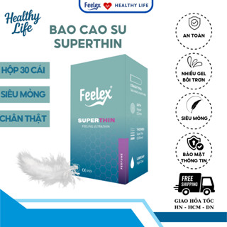 Bao cao su Feelex superthin siêu mỏng, nhiều gel bôi trơn hộp 30 chiếc