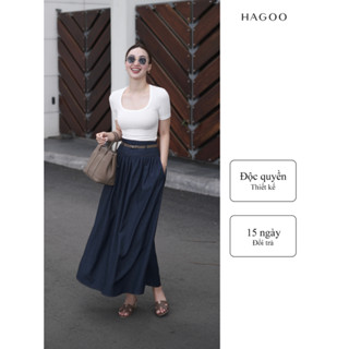 Chân váy xoè nữ denim dáng dài cạp cao tôn dáng HAGOO chất liệu jean cotton mềm mại [CV667]