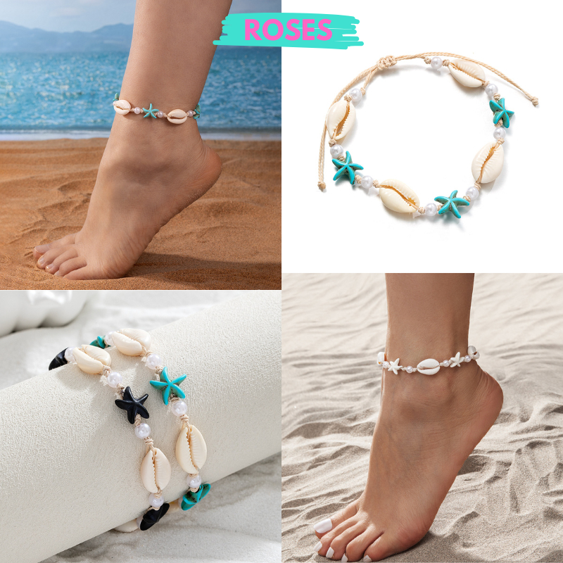 Lắc Chân Vỏ Sò / Sao Biển Phong Cách Bohemian ROSES Vòng Đeo Chân Cho Nữ Thời Trang Đi Biển Mùa Hè LC