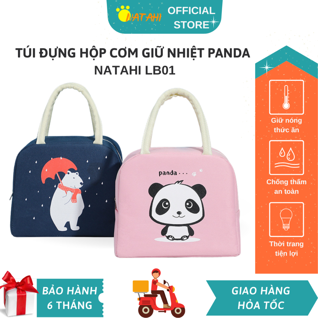Túi giữ nhiệt đựng cơm văn phòng gấu Panda NATAHI LB01 đựng đồ ăn, thực phẩm, chống ăn mòn, chống th