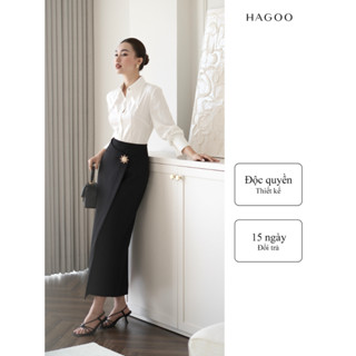 Áo sơ mi trắng HAGOO thiết kế cổ nhọn gân nổi dáng ôm công sở thanh lịch [ A465 ]