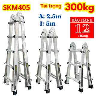 Thang nhôm chữ A gấp gọn thông minh SUMIKA SKM405 - thang cao 2.5m chữ A, 5m chữ I, tải trọng 300kg