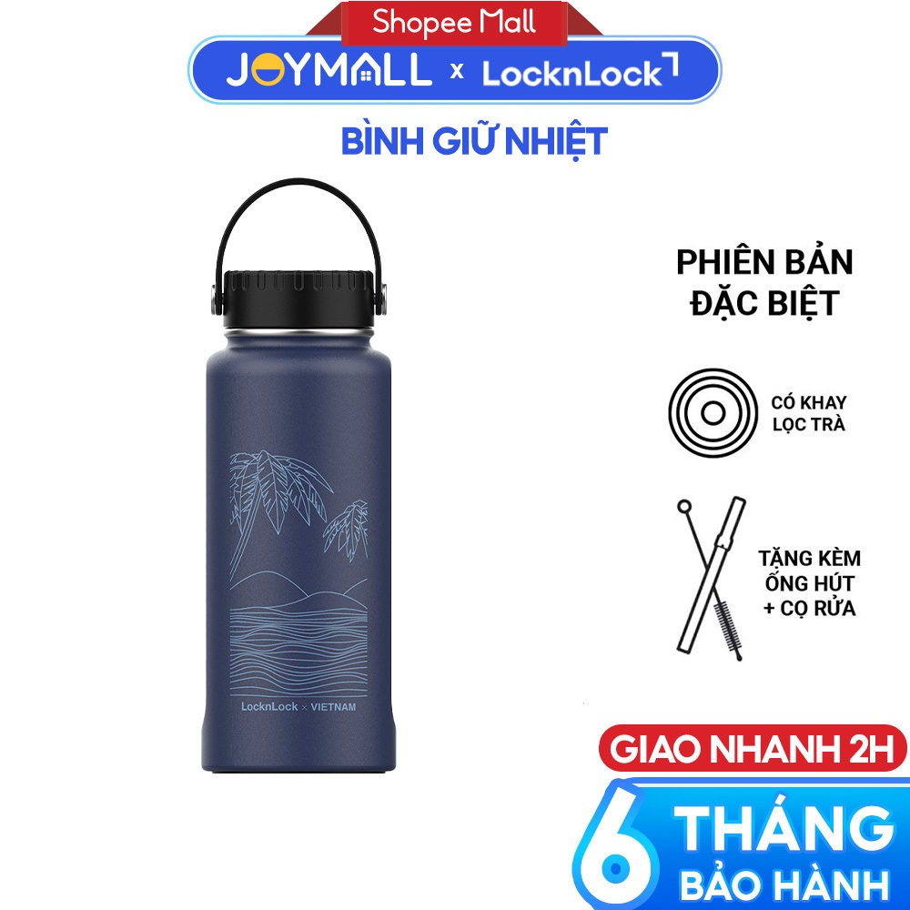 Bình giữ nhiệt LocknLock 897ml Riga Xanh Phú Quốc LHC4160NVY, Hàng chính hãng, lọc trà inox -JoyMall
