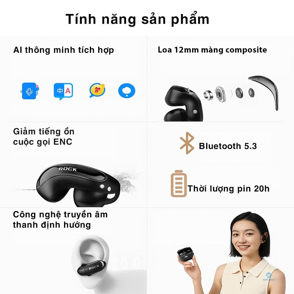 Tai nghe bluetooth không dây nhét tai TWS Ai ROCKSPACE EB200 Smart Earphones hàng chính hãng có BH | BigBuy360 - bigbuy360.vn