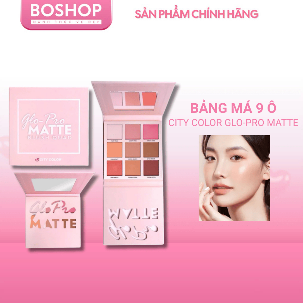 Bảng Má Hồng City Color 9 ô GLO PRO MATTE BLUSH QUAD