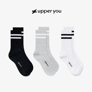 [Combo 3] Tất Vớ Nam Nữ Gân Trơn Cổ Cao  UPPER YOU Trắng Đen Xám Có Sọc Cotton Tự Nhiên Êm Ái Dày Dặn - MIX GÂN XÁM