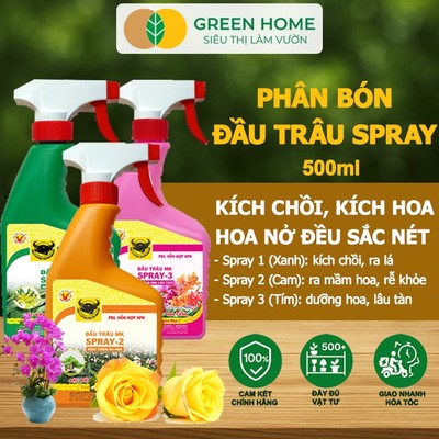 Bộ 3 Phân Bón Lá Đầu Trâu Spray 1, 2, 3 GreenHome, Bình Điền,Chai 500ml,Cao Cấp,Chuyên Cho Hoa Kiểng