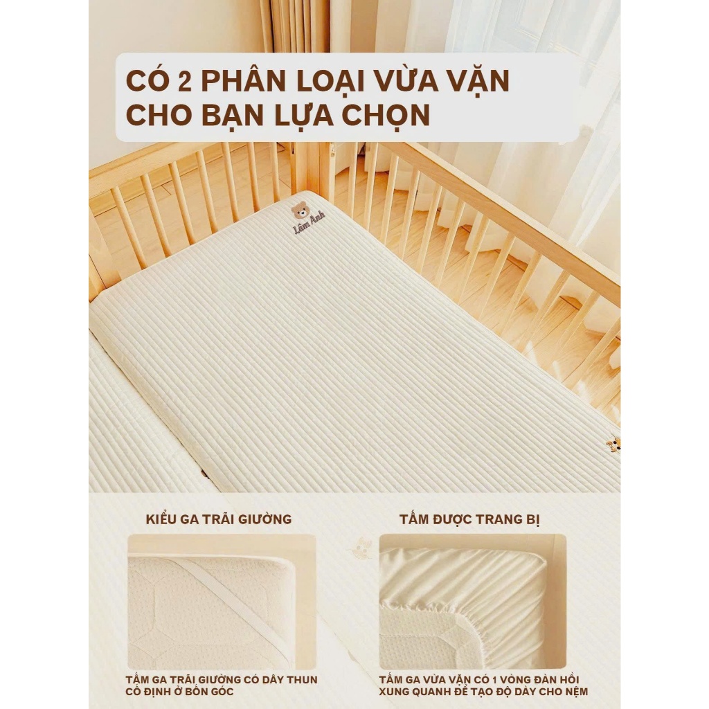 (THÊU TÊN BÉ) Lót cũi vải chần bông cao cấp, lót cũi cho bé, chiếu cũi vải chần bông thoáng mát, chi