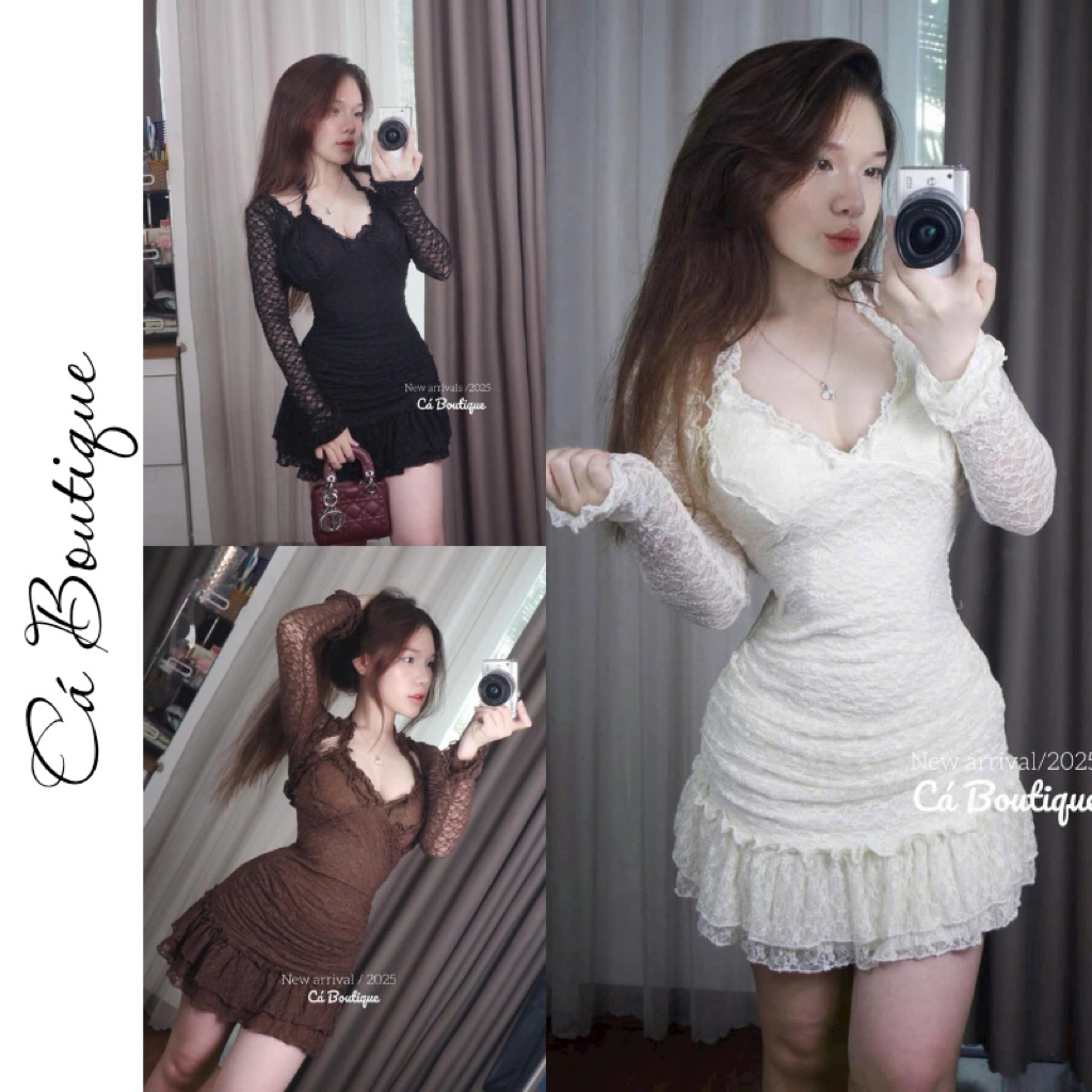( Có Bigsize )Set đầm Ren “YẾM KHOÁC REN BÈO” kèm khoát ngắn, nhúng bèo tiểu thư, nữ tính xinh xắn