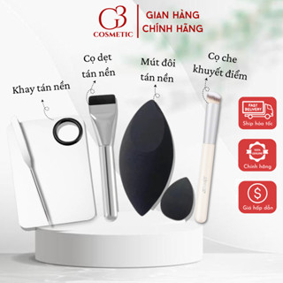 Bộ dụng cụ trộn tán kem nền, hỗ trợ đánh nền cho lớp nền mỏng mịn gồm khay trộn, cọ tán và mút tán nền G3COSMETICS