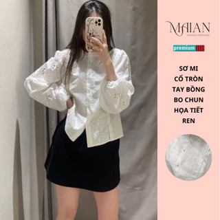 Áo sơ mi nữ dài tay cổ tròn Maian áo kiểu nữ họa tiết thêu ren hoa nổi siêu xinh chất thô boi mặc đi học đi chơi A5434