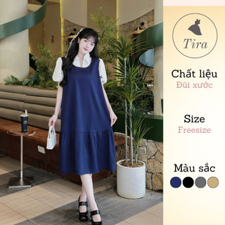  Váy công sở TIRA MAMA V1998 Váy suông bigsize Váy babydoll dáng dài tay chuông đính nơ cổ sơ mi 