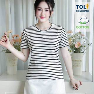 Áo thun nữ sọc ngang cổ Tròn TOLI BSB19 – cotton 4 chiều, form suông không kén dáng, dễ mặc mọi lúc
