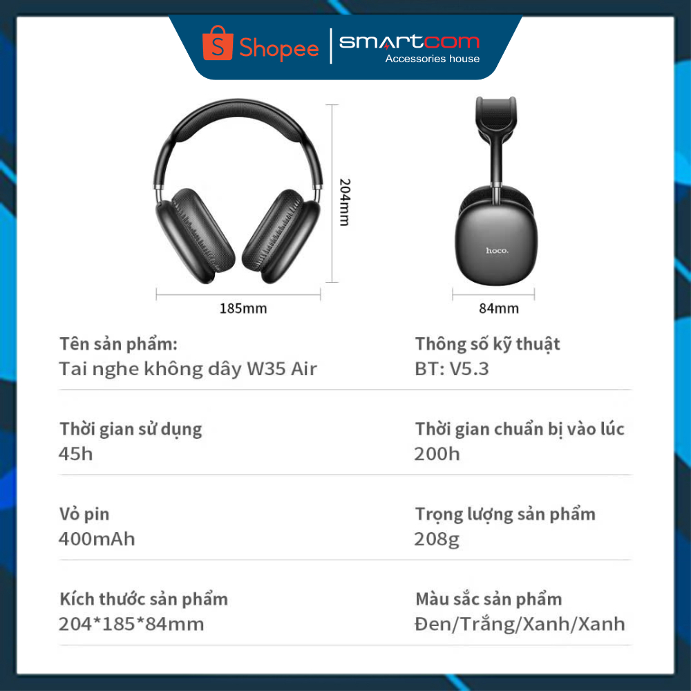 Tai nghe chụp tai HOCO W35 bluetooth 5.3 chính hãng giá rẻ | BigBuy360 - bigbuy360.vn