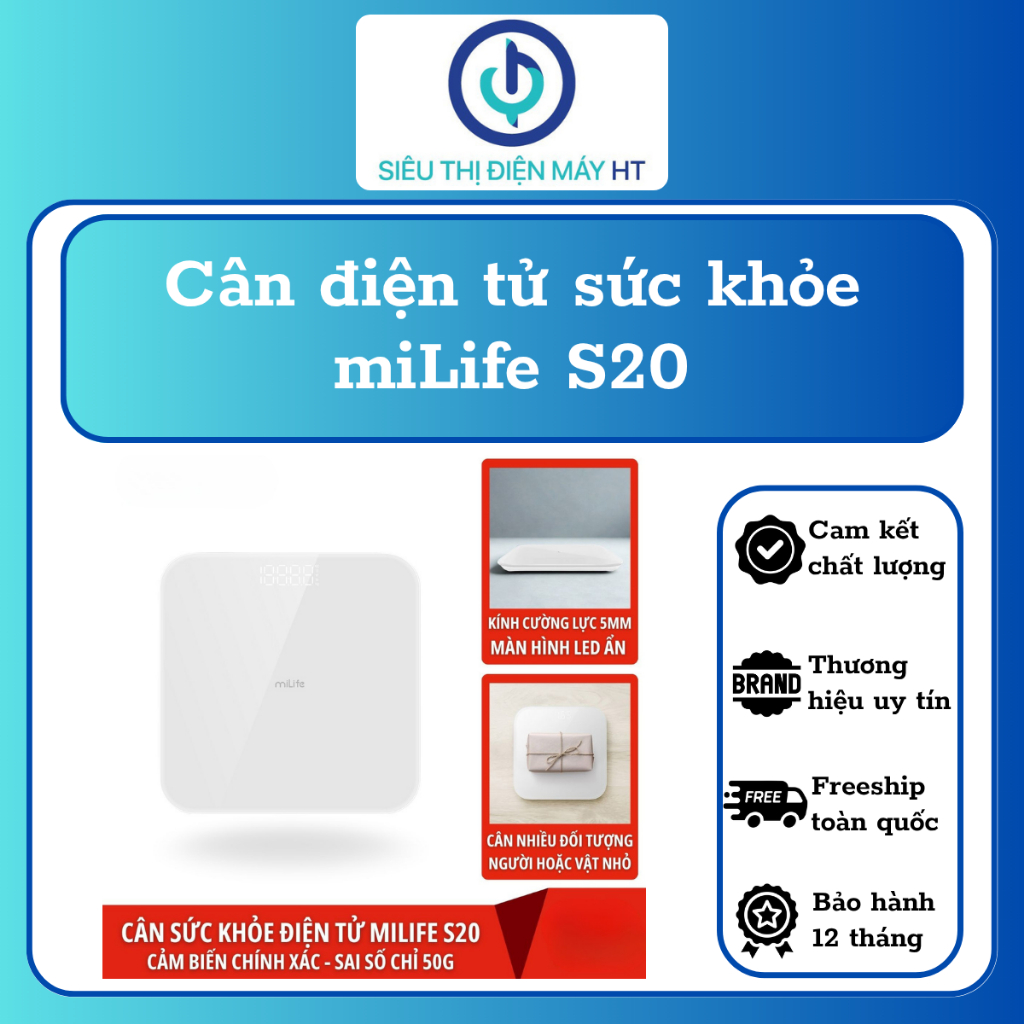 Cân điện tử sức khỏe miLife S20 - Giúp bạn theo dõi sức khoẻ cân nặng ,chỉ số gầy béo, 5kg đến 180kg - Hàng chính hãng