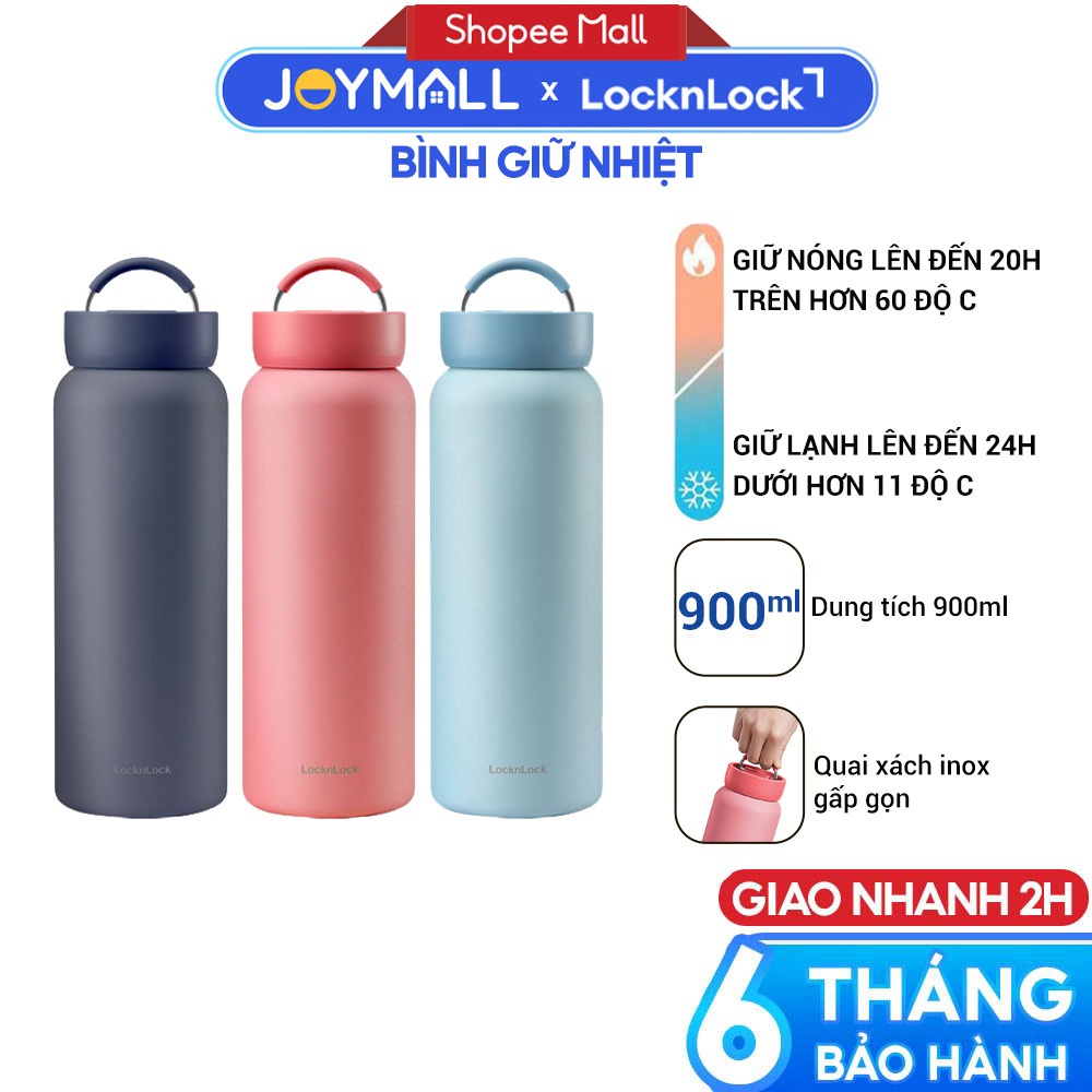Bình giữ nhiệt LocknLock Jumbo Tumbler 900ml LHC4300, Hàng chính hãng, quai xách inox - JoyMall