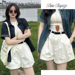 Quần đùi ngố bigsize nữ lưng thun co giãn cạp cao chất kaki mềm không co giãn - Q561