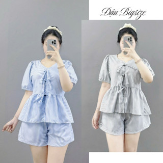 Set đồ bigsize nữ áo tay ngắn thắt nơ dáng babydoll kèm quần đùi ống rộng chất kate mềm mịn lưng thun co giãn - SET857