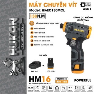  Máy chuyên vít pin HUKAN HK-EC130MCL Không Chổi Than 3 Tốc độ,130Nm 