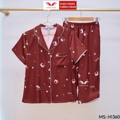 Pijama mặc nhà bộ đồ ngủ nữ lụa VINGO/VINGORIA tay ngắn xuân hè H1360