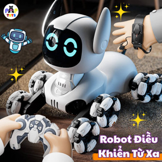 Đồ Chơi Robot Chó Điều Khiển Từ Xa Cảm Ứng Thay Đổi Biểu Cảm Mắt Khi Chạm Đầu Có Nhạc có Đèn 8 Bánh Xe Leo Mọi Địa Hình