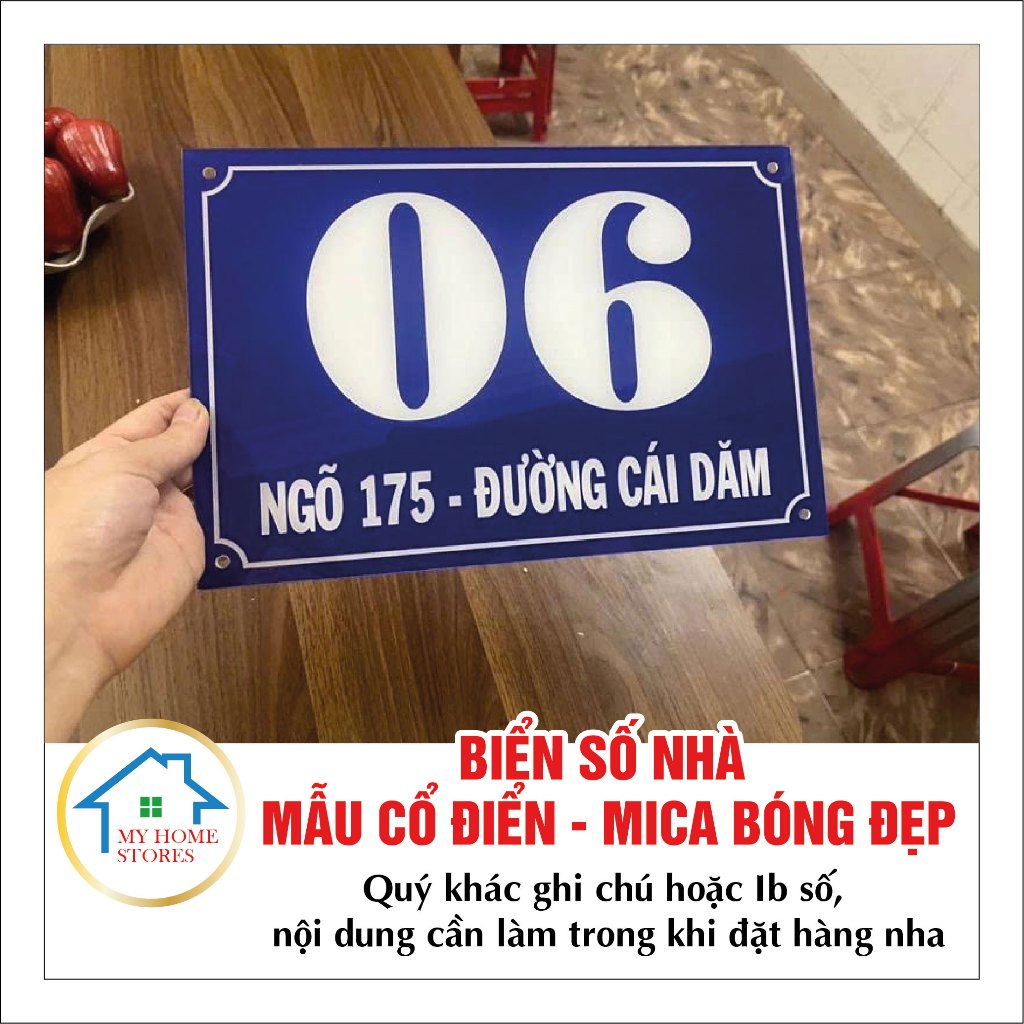Biển số nhà mẫu cổ điển, bảng số nhà đẹp, chất liệu mica in chìm bóng đẹp, Myhomestores