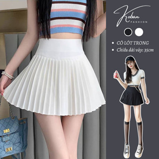 [KB05 CÓ LÓT] Chân váy xếp ly KOBAN màu đen trắng, váy tennis dập li cạp cao dáng ngắn có quần bảo hộ xòe cao cấp