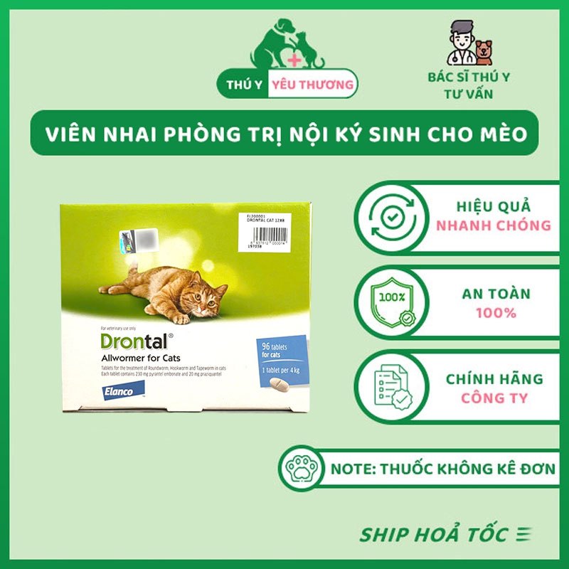 Viên xổ giun Drontal Elanco dành cho mèo - Tẩy giun sán mèo chính hãng công ty (Lẻ 1 viên)