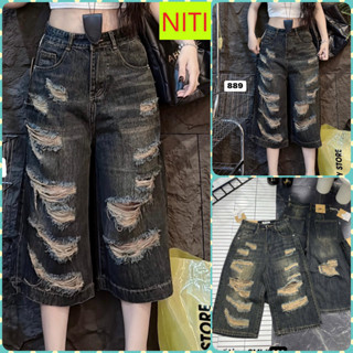 [NCBB889] QUẦN JEANS NGỐ LỬNG NỮ QUA GỐI LƯNG CAO RÁCH NHIỀU MẢNG 2 ĐÙI KÈM RÁCH SAU LAI CUỐN MÀU ĐẬM VÀNG