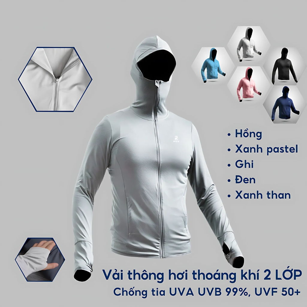 Áo Chống Nắng Nam Nữ 2 Lớp , Áo Khoác Nắng Có Túi Khóa Mũ Trùm Kín Mặt Chống Tia UV Thông Hơi Thoáng Khí (Mẫu Mới Nhất)