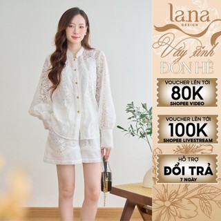  Set áo váy quần Phi Vân thiết kế LA.NA DESIGN màu trắng chất ren họa tiết phối tơ thích hợp dạo phố - SQ166 