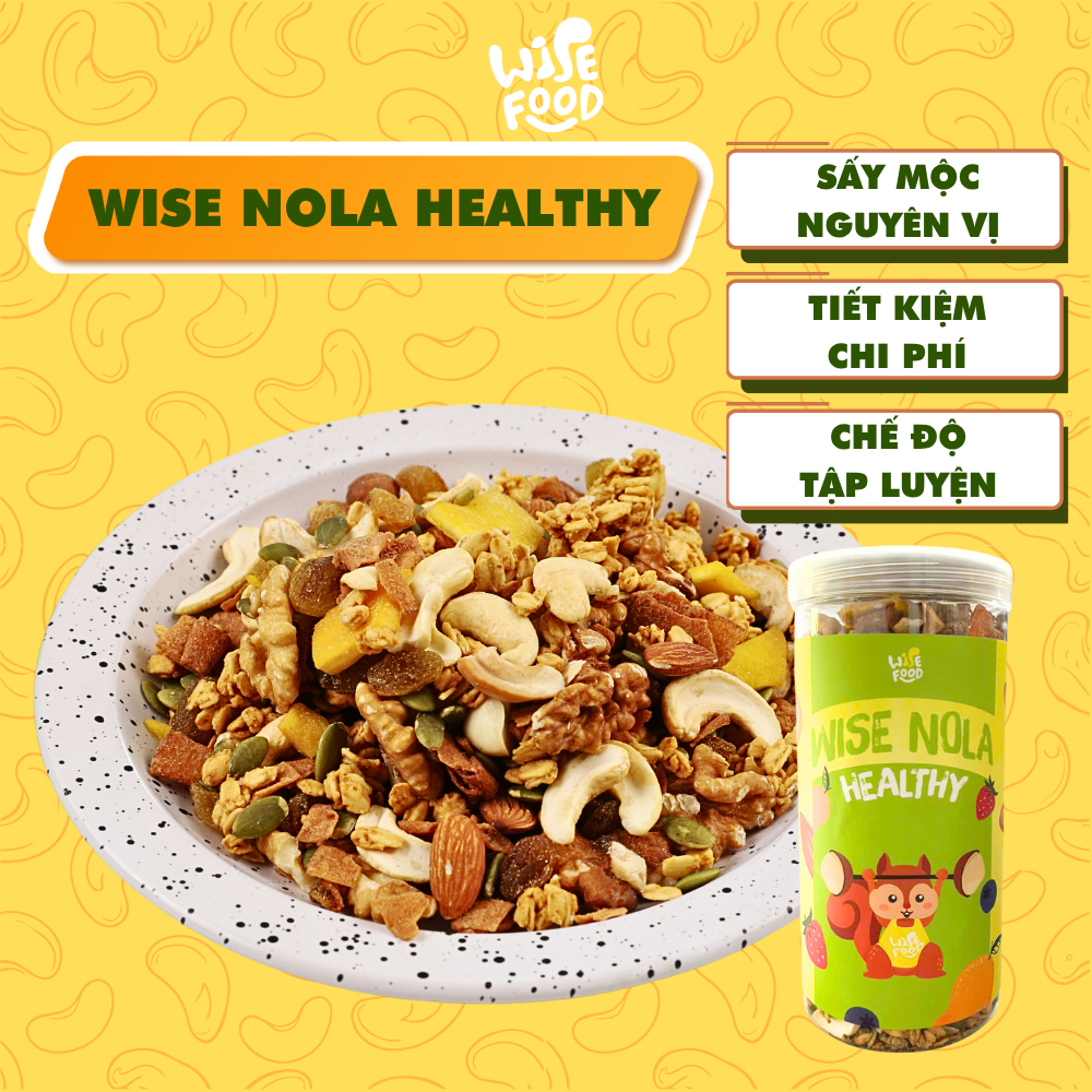 Wise Nola - Granola Healthy Sấy Mộc, Nhiều Yến Mạch Wise Food 500g Phù Hợp Cho Người Ăn Kiêng