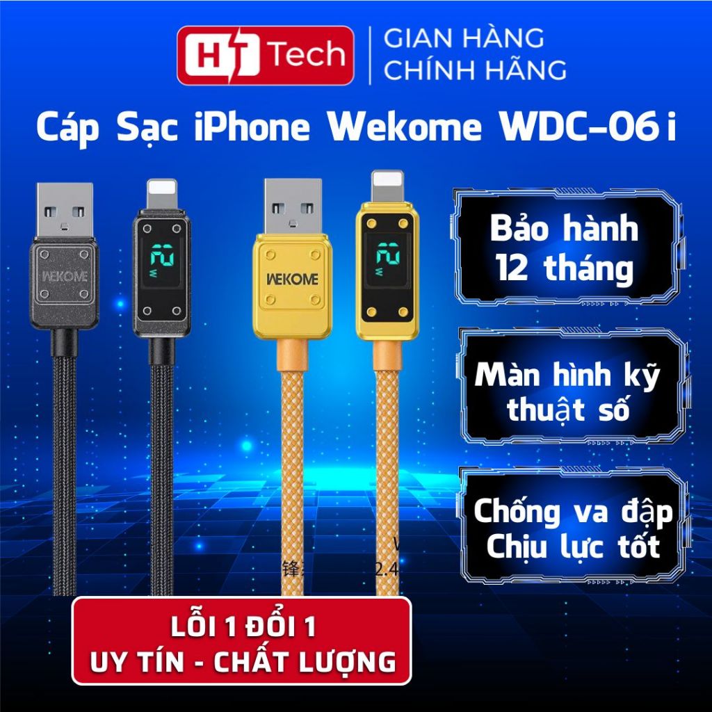 HT Tech Store Cáp sạc nhanh Wekome WDC-06i cho iPhone, hỗ trợ truyền dữ liệu, dây dù cao cấp
