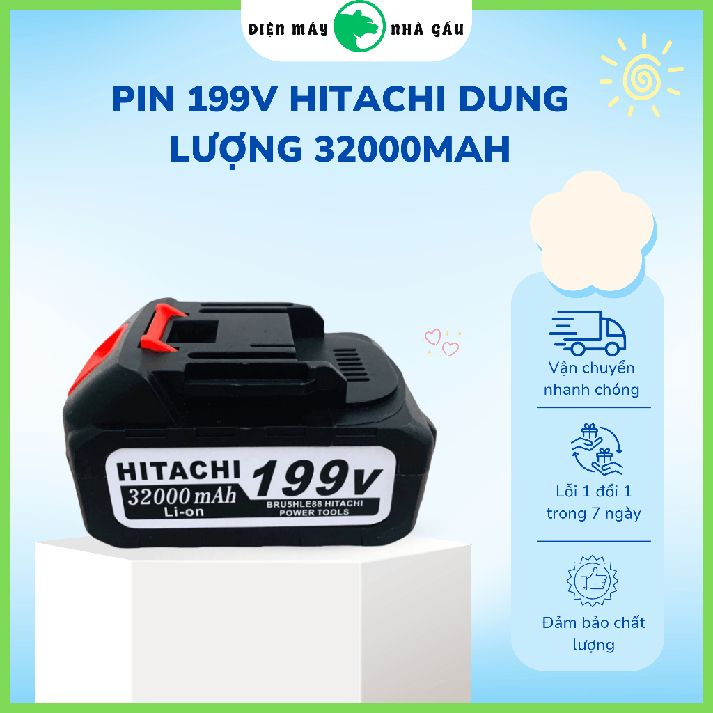 Pin 199V Hitachi dung lượng 32000mAh, pin 10 cell